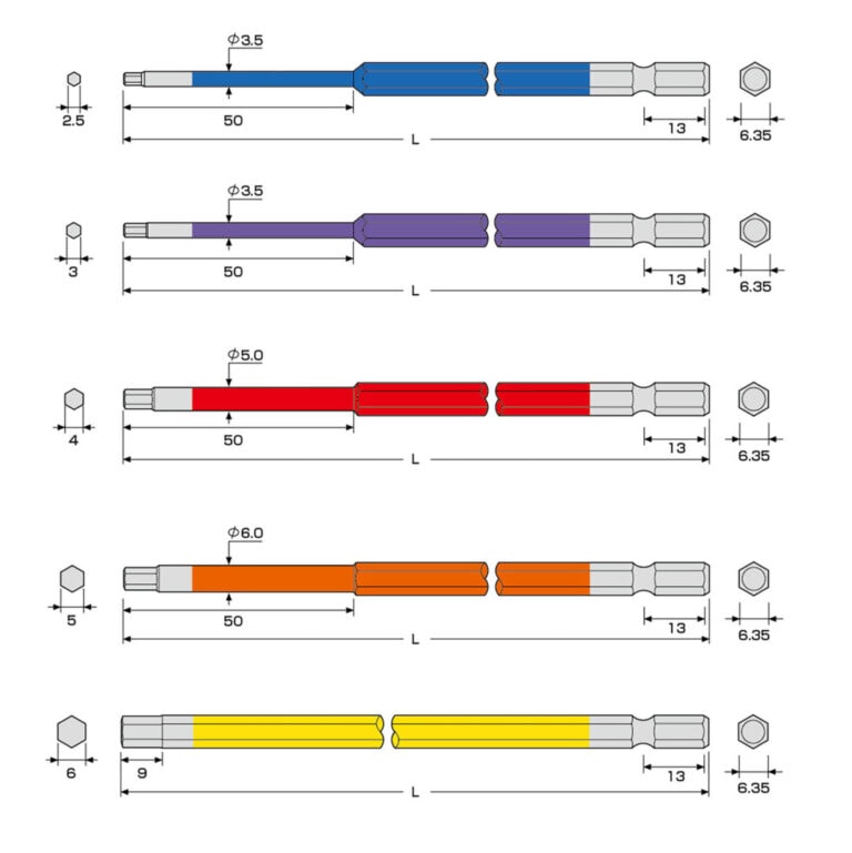 六角レンチカラービット 5本組 150mm | ANEXブランドのドライバー