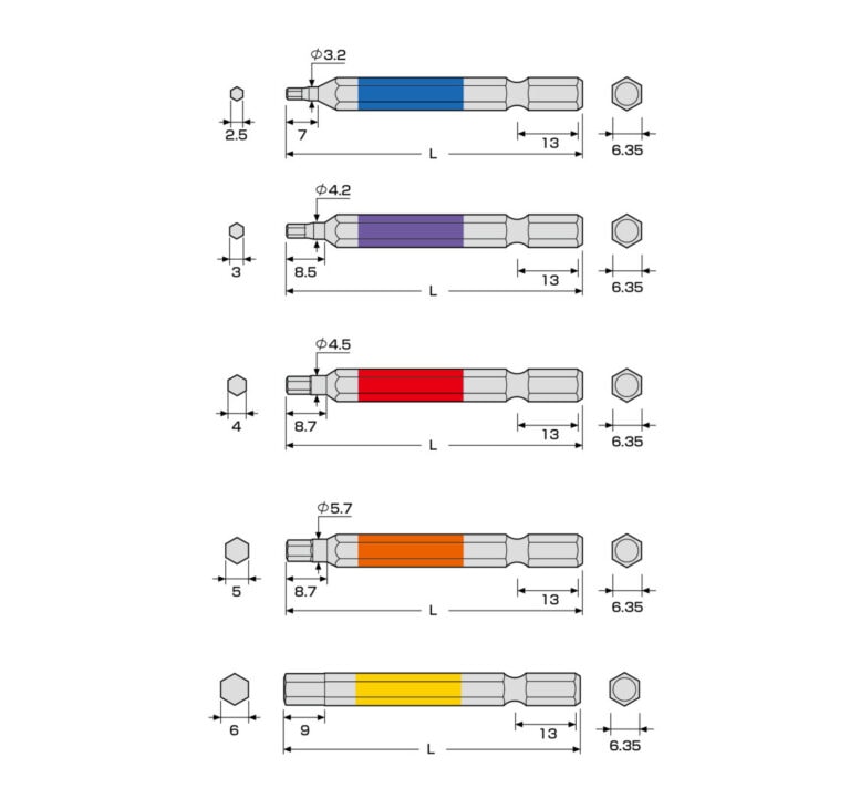 六角レンチカラービット 5本組 65mm | ANEXブランドのドライバー・工具メーカー アネックスツール（株）