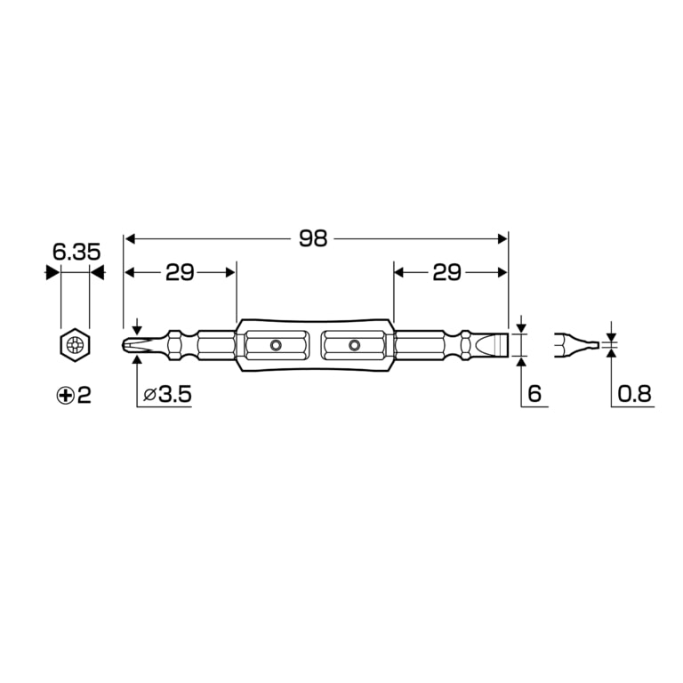 絶縁ビット 1本組 ＋2×−6×98 | ANEXブランドのドライバー・工具メーカー（株）兼古製作所